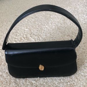 Vintage Black Shoulder Baguette Top Handle Structured Small bag